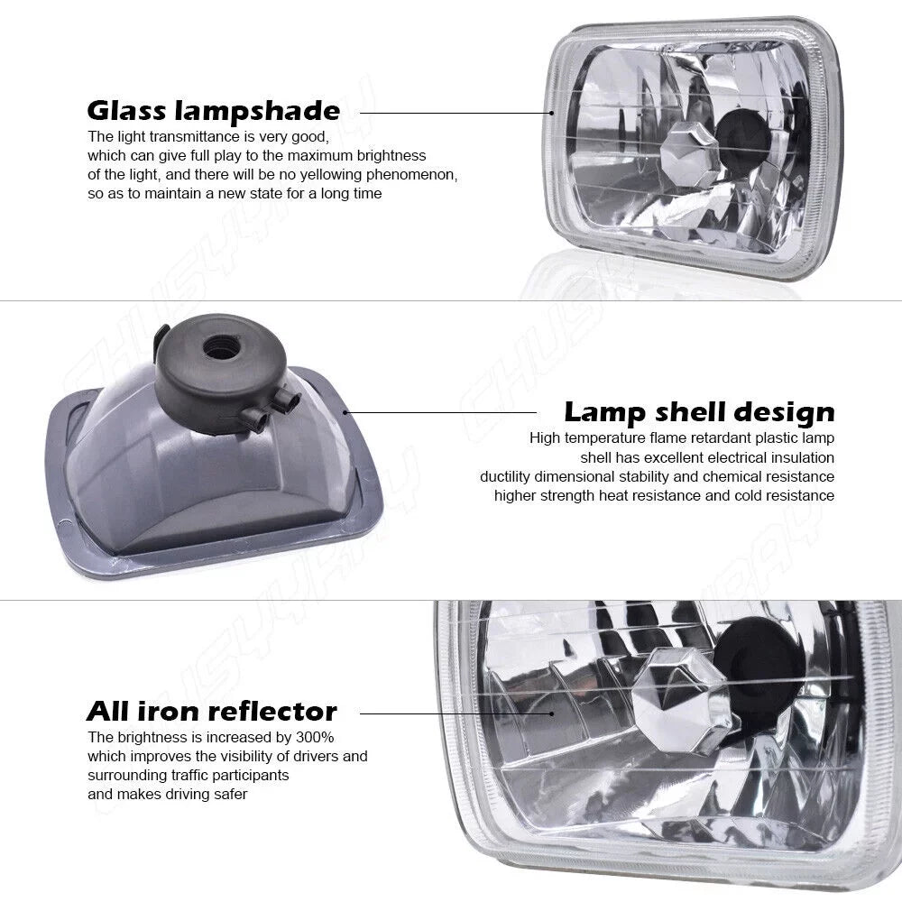 NEW 5X7" 7x6" LED Headlights For 1986-1995 Jeep Wrangler YJ 1984-2001 Cherokee XJ Lampshade Pack of 2
