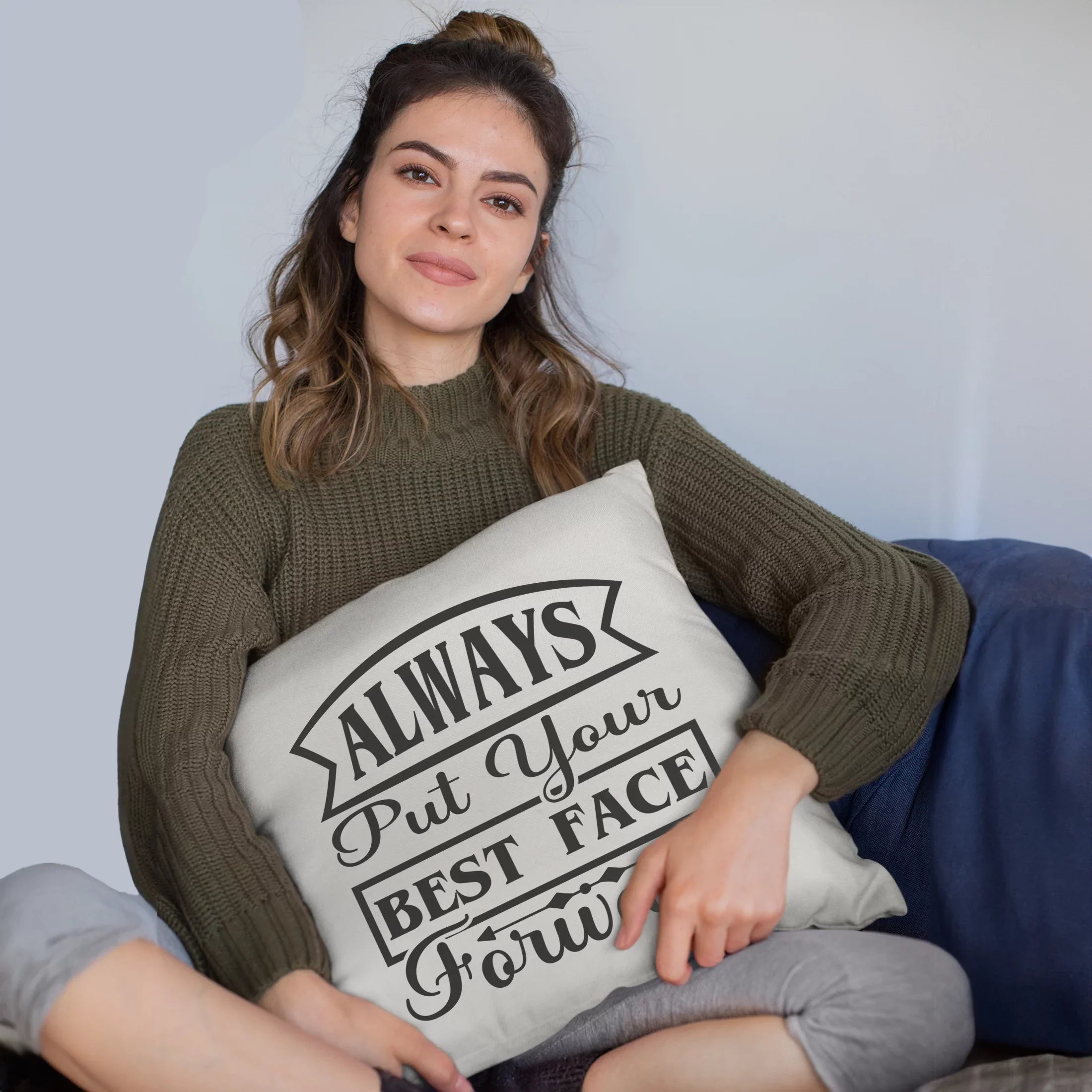 Always Put Your Best Face Forward, Beauty Advice Quote - Beauty Themed Merch for Makeup Artist or Cosmetologist, Gift for Makeup Lovers, Pillow Shield White 20X20 IN