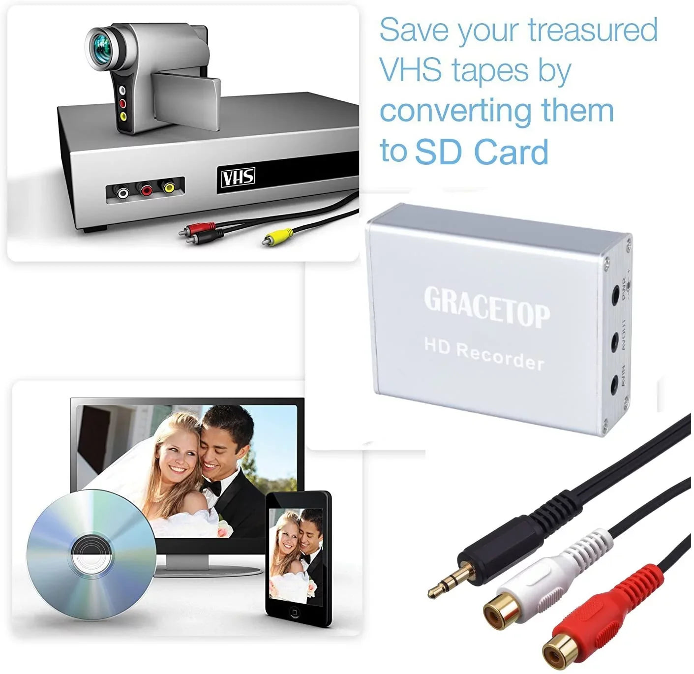 Car Camera Mini DVR with SD Card Reader, SD Card Real-time Digital Video Recorder for FPV Camera Hi8 Camcorder DVD TV Box MPEG-4 CH1