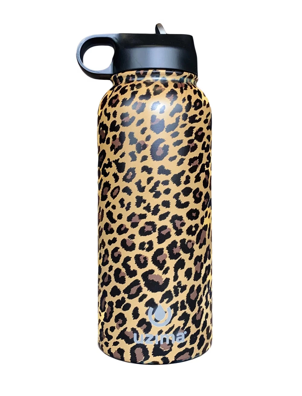 Uzima - Z-Source Filtered Water Bottle for Hiking, Backpacking, Camping, and Travel. Water Purification on the Go. Large 32oz Capacity with Double-Walled Stainless Steel Exterior. (Leopard)