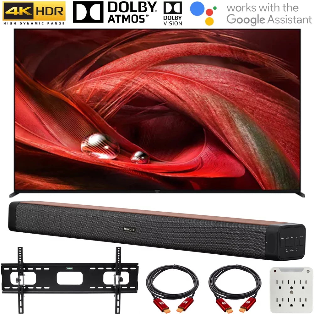 Sony XR85X95J 85 inch X95J 4K Ultra HD Full Array LED Smart TV 2021 Bundle with Deco Home 60W 2.0 Channel Soundbar, 37"-100" TV Wall Mount Bracket Bundle and 6-Outlet Surge Adapter