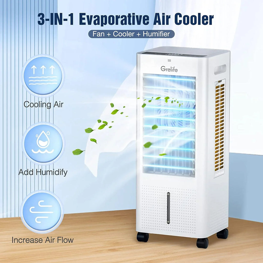 LIANMEI Portable Evaporative Air Cooler, 3-IN-1 Air Cooler Cooling Fan with Remote Control, 12H Timer, 4 Ice Packs, 1.58Gal Water Tank, 3 Modes, 3 Speeds, Personal Swamp Cooler for Bedroom Home Office
