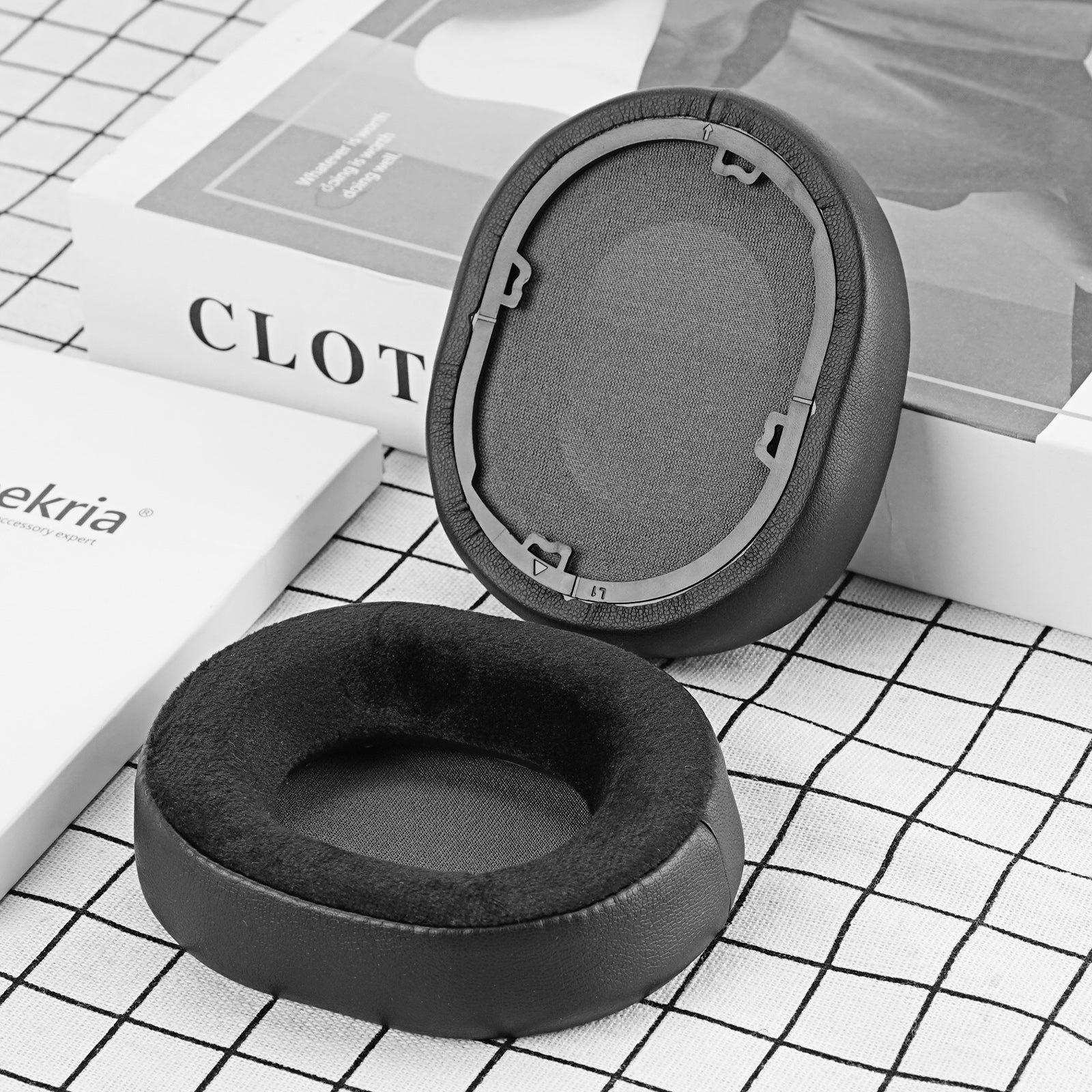 Geekria Comfort Hybrid Velour Replacement Ear Pads for Corsair HS55, HS65 Headphones Ear Cushions, Headset Earpads, Ear Cups Wrap Repair Parts (Black)