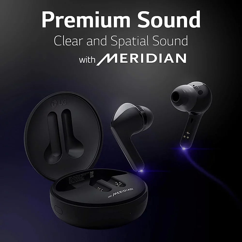 Open Box LG TONE Free FN5W - Wireless Charging True Wireless Bluetooth Earbuds with Meridian Sound, Noise Reduction, Dual Microphone for Work/Home Office, iPhone and Android Matching Black