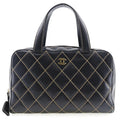 Pre-Owned Chanel Wild Stitch Handbag Mini Boston A14692 Calf Black Ladies (Fair)