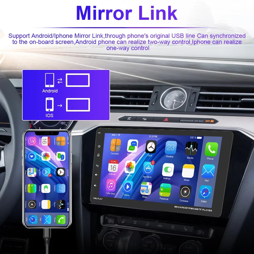 Podofo Single 1 Din 9'' Car Stereo Radio with Apple Carplay Android Auto Mirror Link HD Touch Screen Car MP5 Player Multimedia Bluetooth USB FM Audio Receiver,Backup Camera Included