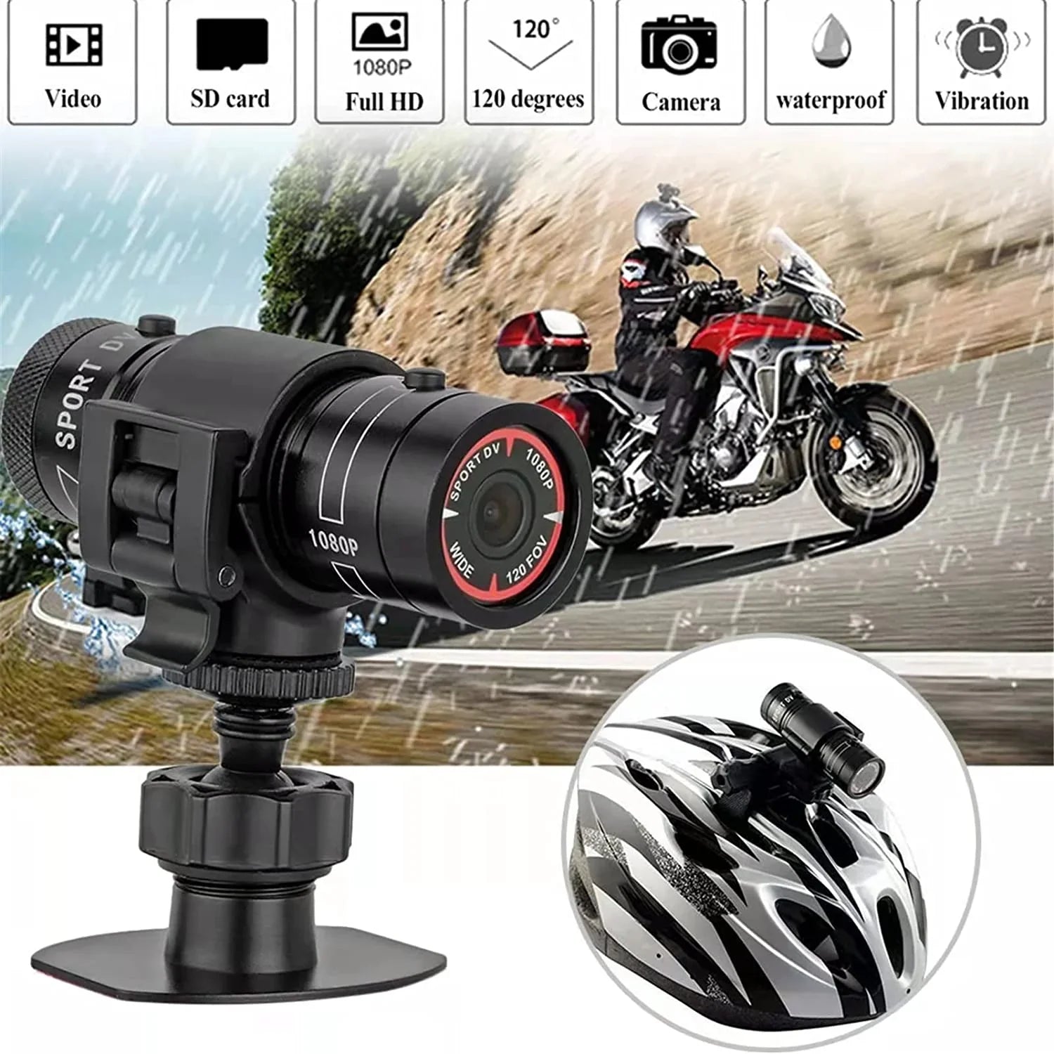 Wzquisite Motorcycle Helmet Camera, Bike Video Camera- 1080p Sports Action Camera 120° Wide Angle Camcorder Waterproof