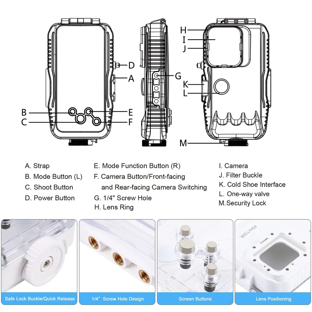 PULUZ 40M131ft Waterproof Phone Case Diving Case Smartphone Underwater Housing Protective Case with Red Filter Neck Strap Cleaning Cloth Replacement for 14/ 14 Pro/ 13/ 13 Pro/ 12/ 12 P