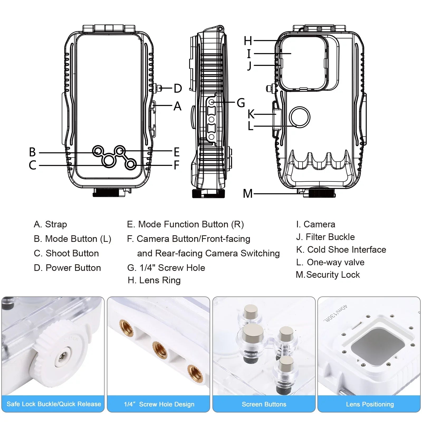 PULUZ 40M131ft Waterproof Phone Case Diving Case Smartphone Underwater Housing Protective Case with Red Filter Neck Strap Cleaning Cloth Replacement for 14/ 14 Pro/ 13/ 13 Pro/ 12/ 12 P