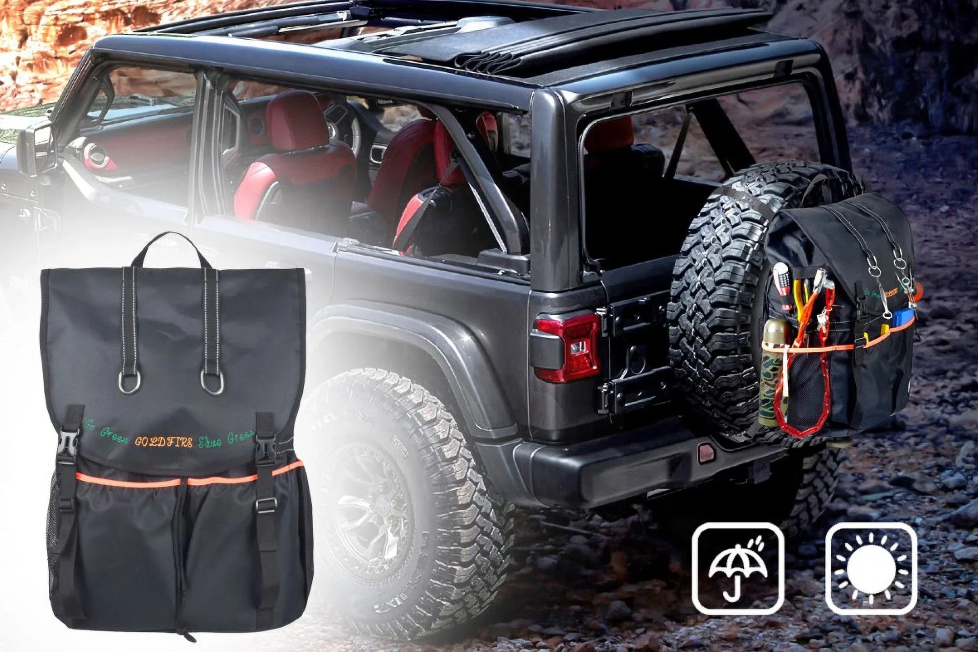 Large Capacity Tire Trash Backpack Spare Tire Tool Storage Bag SUV Trunk Organizer For Wrangle JK JL Off-Road Outdoors Shield