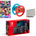 Nintendo Switch Console Gray with Mario Kart 8 Deluxe, Joy-Con Steering Wheel Set and Screen Cleaning Cloth - Import with US Plug