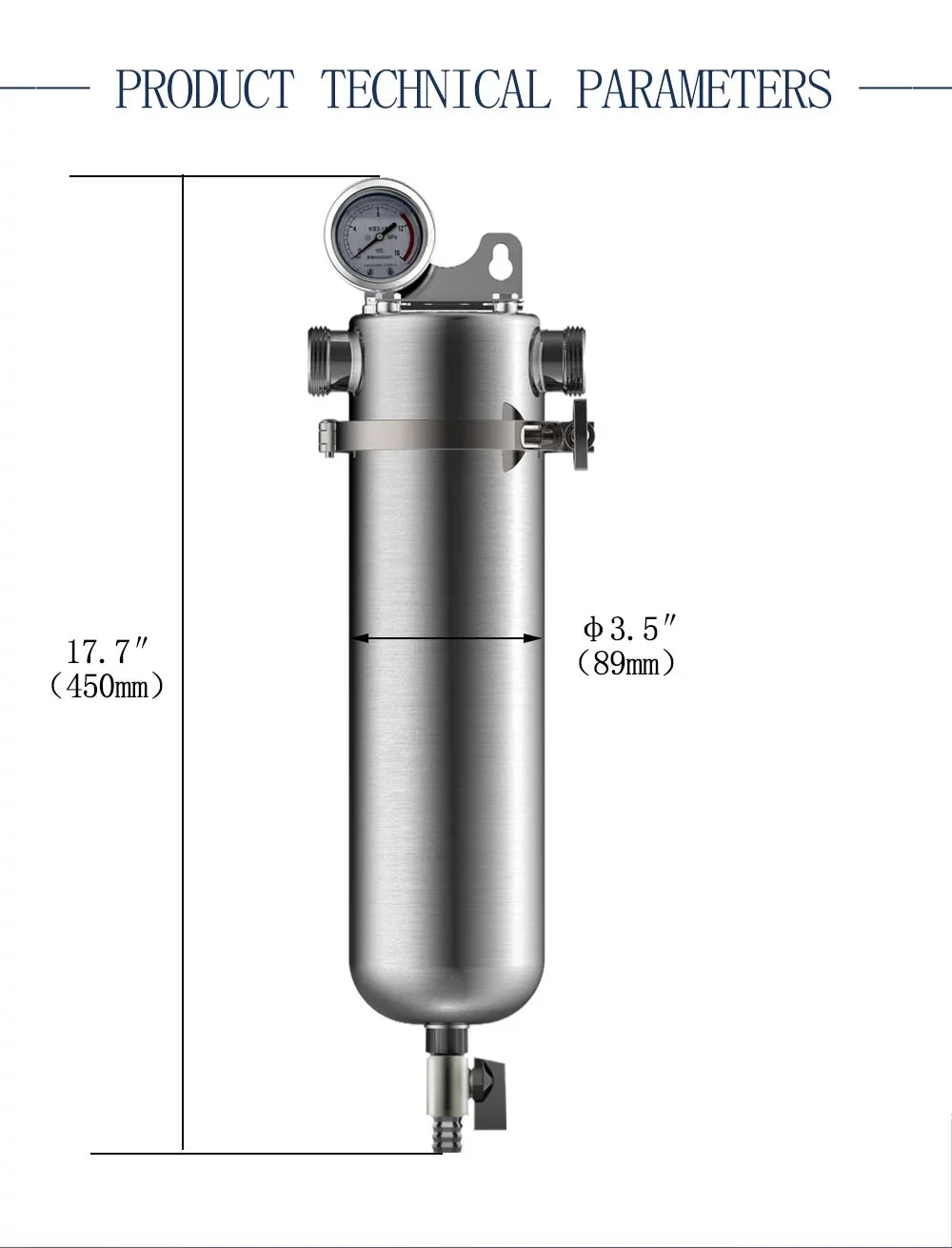 TECHTONGDA Front Water Filter Housing 10 inch Filter 1 inch NPT for Whole House Water Purification 304 Stainless Steel 8000L/h