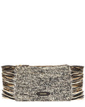 POOLSIDE Tropical Fringe Raffia Clutch, Black