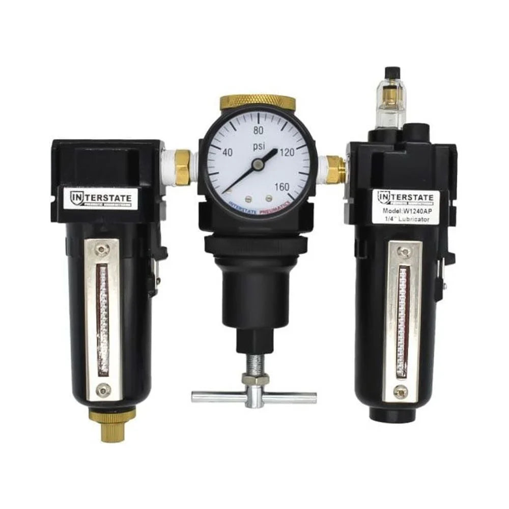 Interstate Pneumatics WC1081HDAG-250 1/2 Inch Large 'T' Handle Poly Bowl Filter Regulator Lubricator Integral Combo Made in USA.