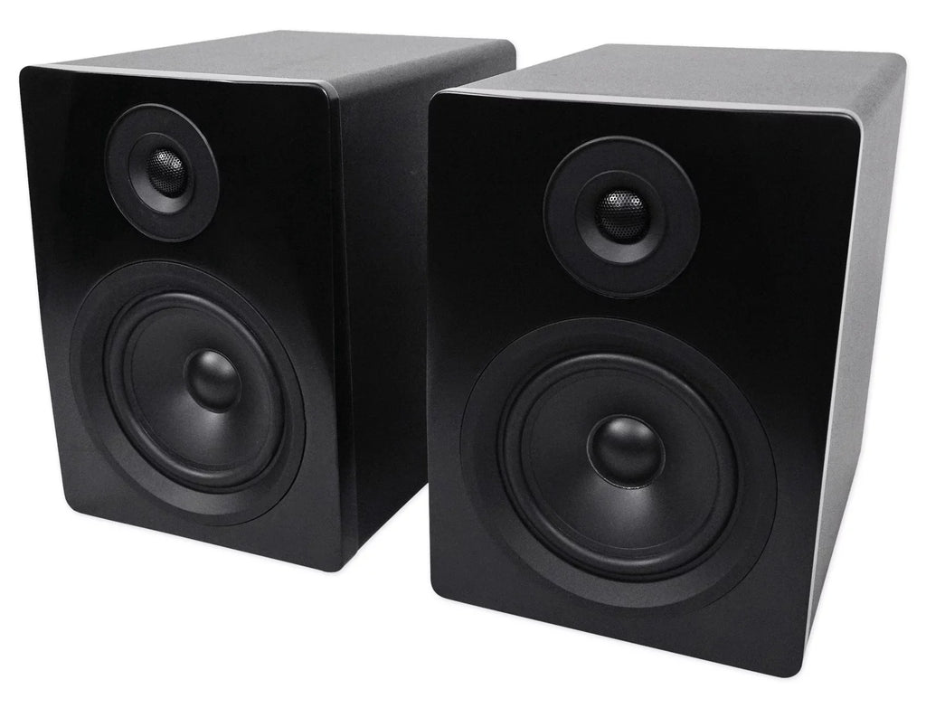 2 Rockville APM5B 5.25" USB Studio Monitor Speakers+36" Dark Wood Premium Stands