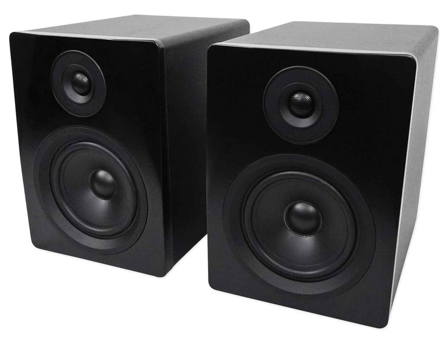 2 Rockville APM5B 5.25" USB Studio Monitor Speakers+36" Dark Wood Premium Stands