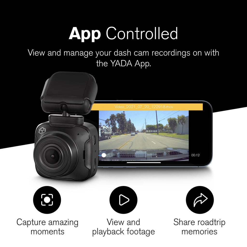 YADA 1080p Roadcam with App, 140 Degree Wide Angle Lense, 2.4" LCD Screen, G-Sensor Technology with Park and Record Mode, Loop Recording