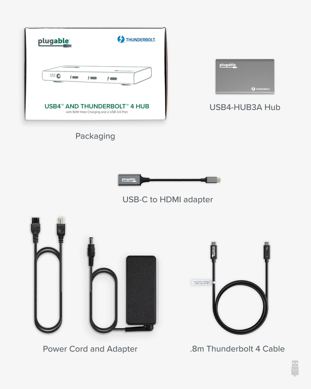 Plugable 5-in-1 Thunderbolt 4 Hub with 60W Charging, Single 8K or Dual 4K Display, Matching with Thunderbolt USB4 Macs and Thunderbolt 4 / USB4 Windows (1x USB-C to HDMI Adapter)