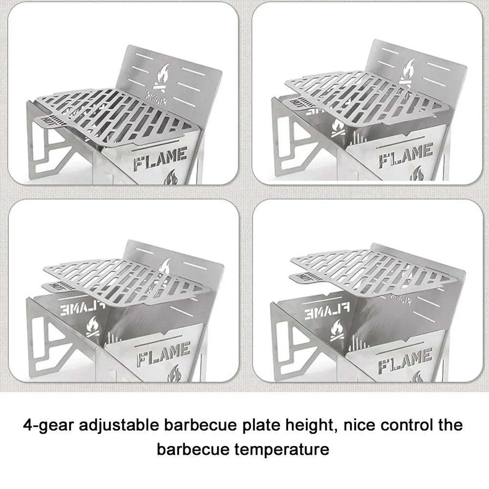 Anself Outdoor Camping Detachable Stoves Portable Stainless Steel Furnace Multifunctional Picnic BBQ Cooking Accessory Firewood Furnace