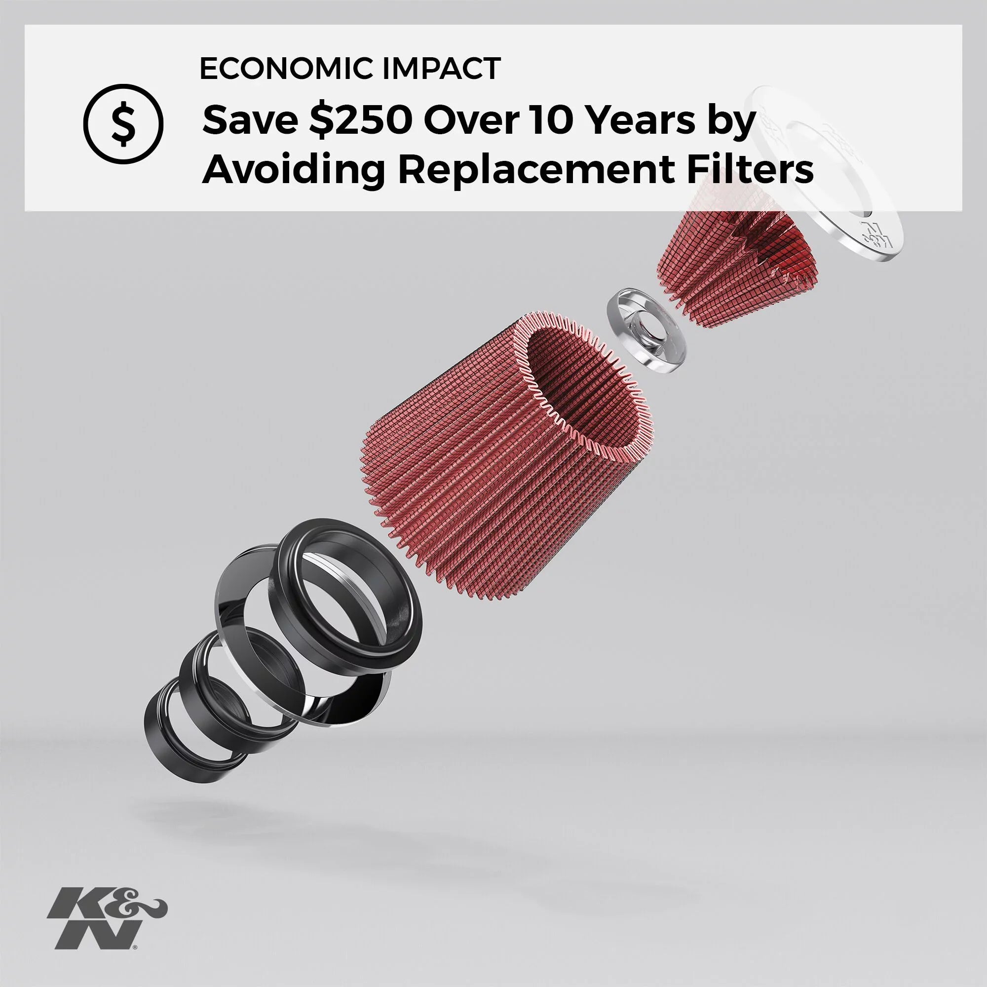 K&N Universal Clamp-On Air Filter: High Performance, Premium, Washable, Replacement Filter: Flange Diameter: 4 In, Filter Height: 6 In, Flange Length: 1.75 In, Shape: Round Tapered, RE-0850