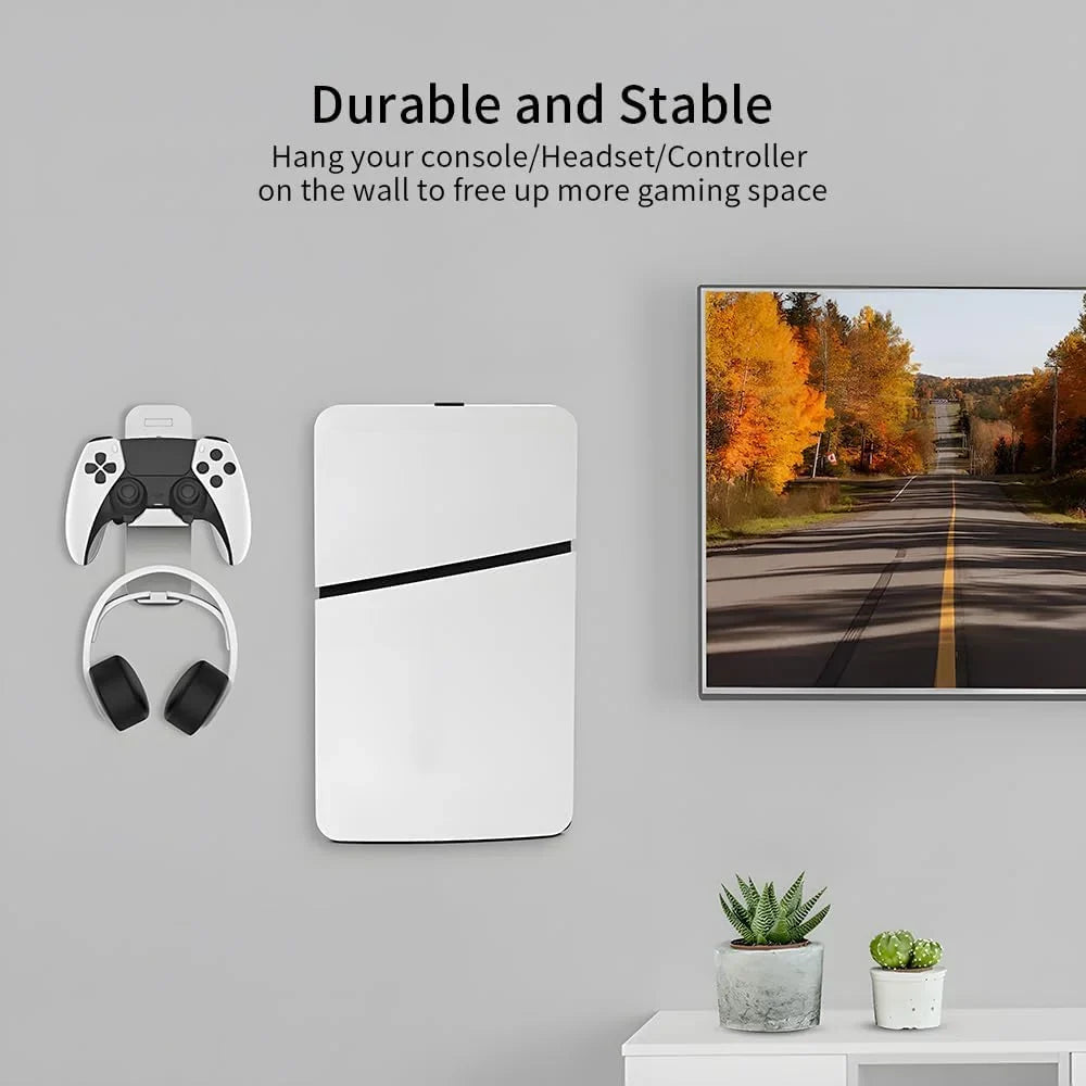 Uberwith Steel Wall Mount Bracket Fitting with PS5 Slim, Stable Metal Wall Hanging Stand for PS5 Slim with Controller Holder & Headphone Hanger,Black