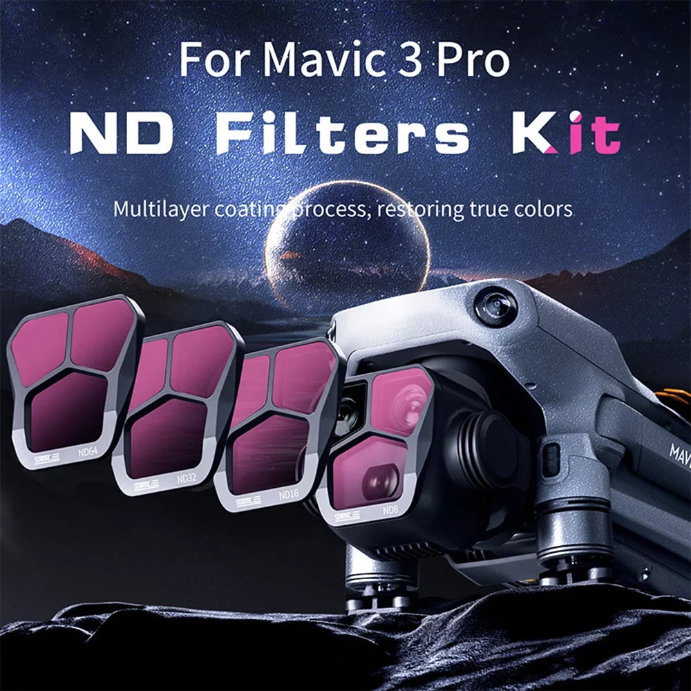 moobody 4-Pack Filters ND8/ND16/ND32/ND64 Lens Filter Aluminum Material AGC Optical Glass Waterproof Impervious -reflective Coatings Fitting with DJI Mavic 3 Pro