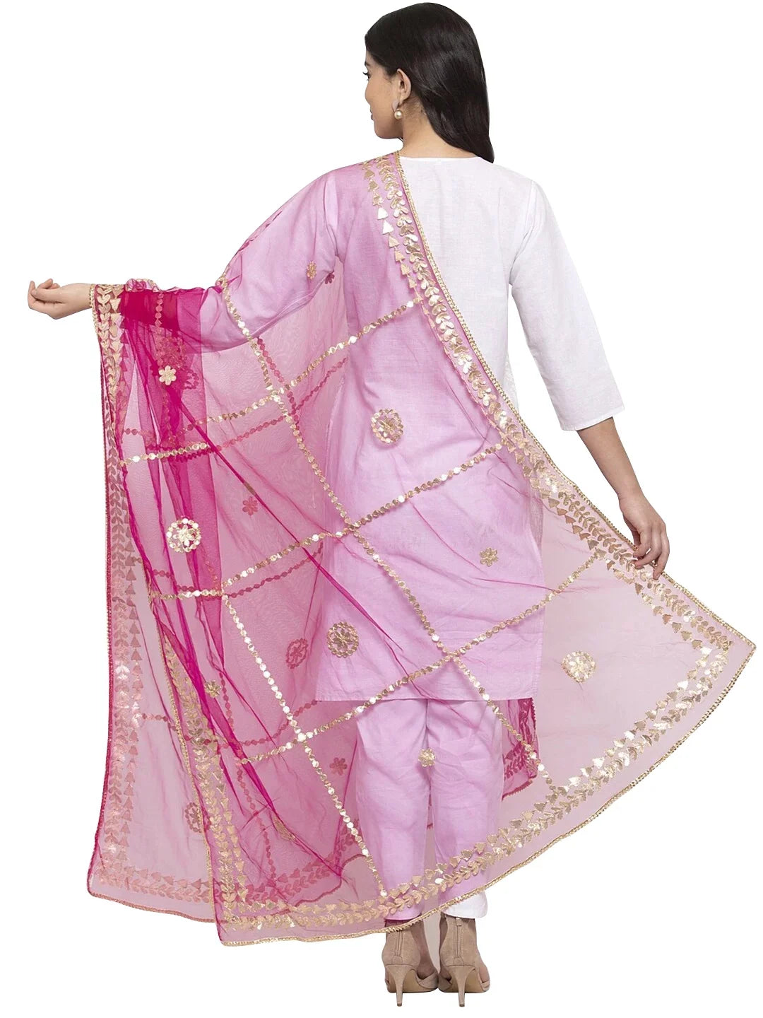 eloria Floral Magenta Woman's Indian Ethnic Chunni, Dupatta, Stole, Scarf Shawl Wrap