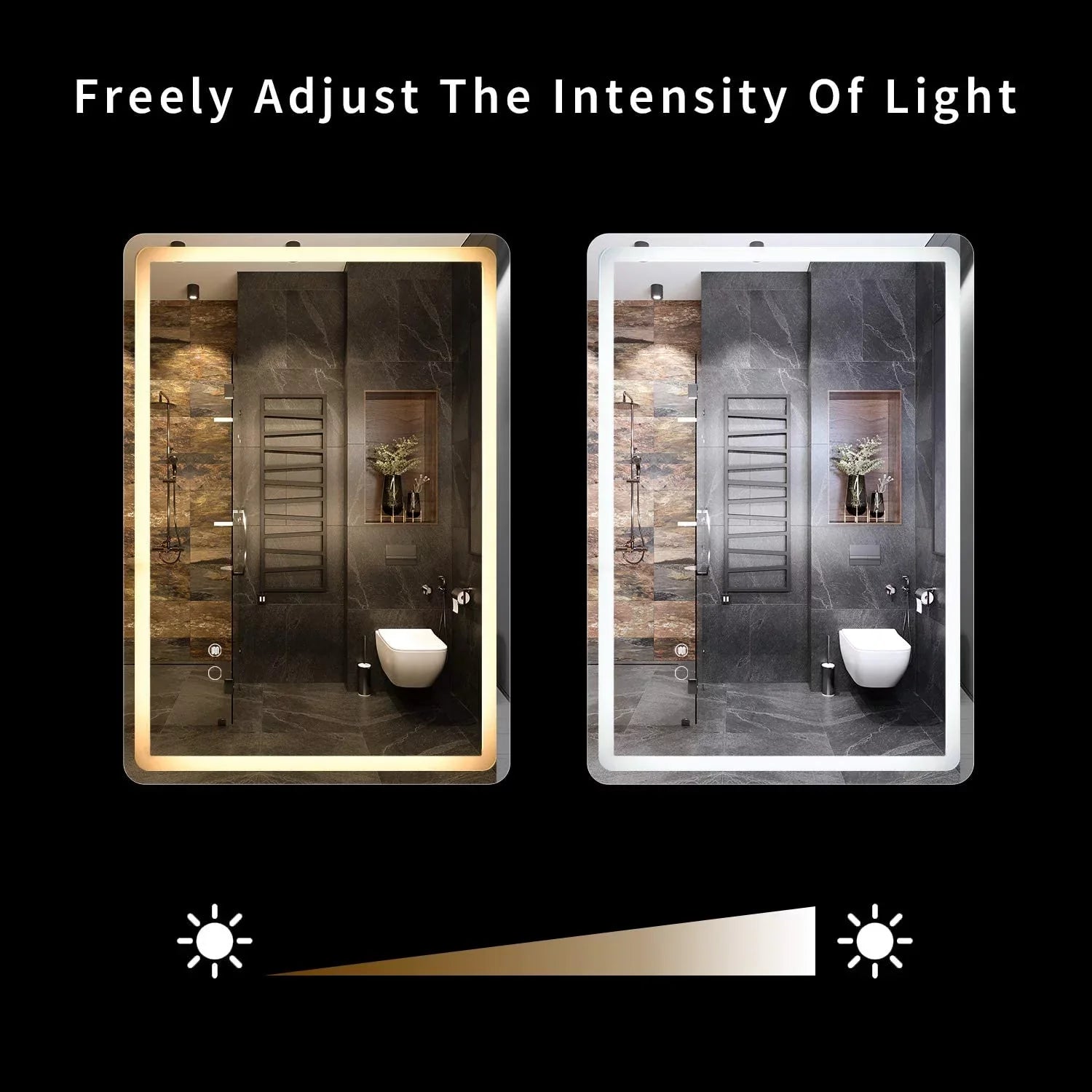 CoSoTower Simple Deluxe 36 x 28 Inch Large Wall Anti-Fog Dimmable LED Bathroom Vanity Makeup Mirror with White/Warm Light（Horizontal/Vertical）, Transparent