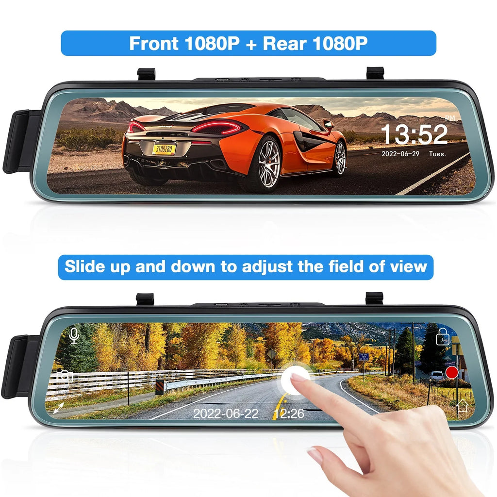 Cheefull 10' Mirror Camera Front and Rear 1080P Backup Camera ' Mirror Dash Cam Rear ViewFHD Full Touch Screen w Loop Recording, G-Sensor, Parking Monitor 170° Wide Angle