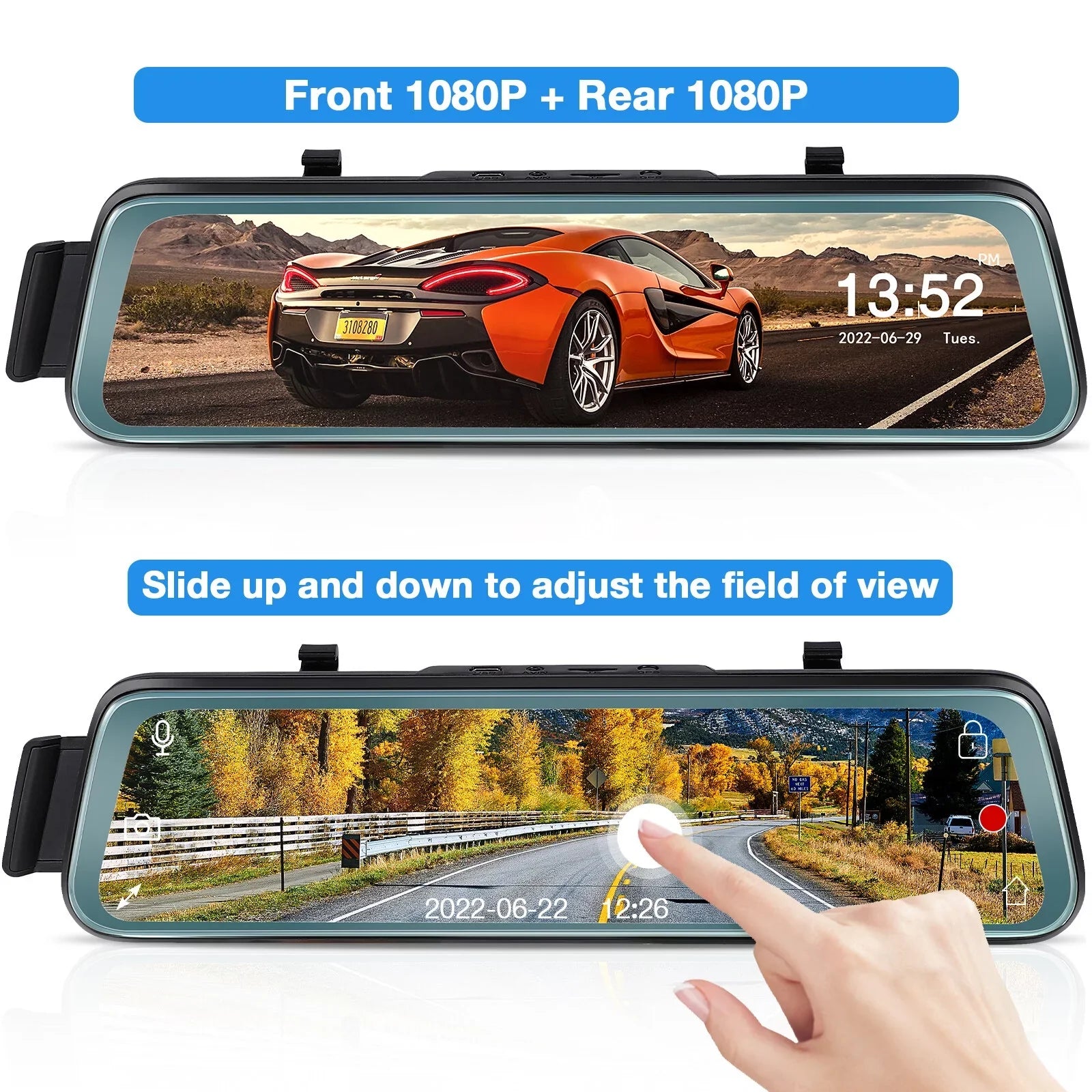 Cheefull 10' Mirror Camera Front and Rear 1080P Backup Camera ' Mirror Dash Cam Rear ViewFHD Full Touch Screen w Loop Recording, G-Sensor, Parking Monitor 170° Wide Angle