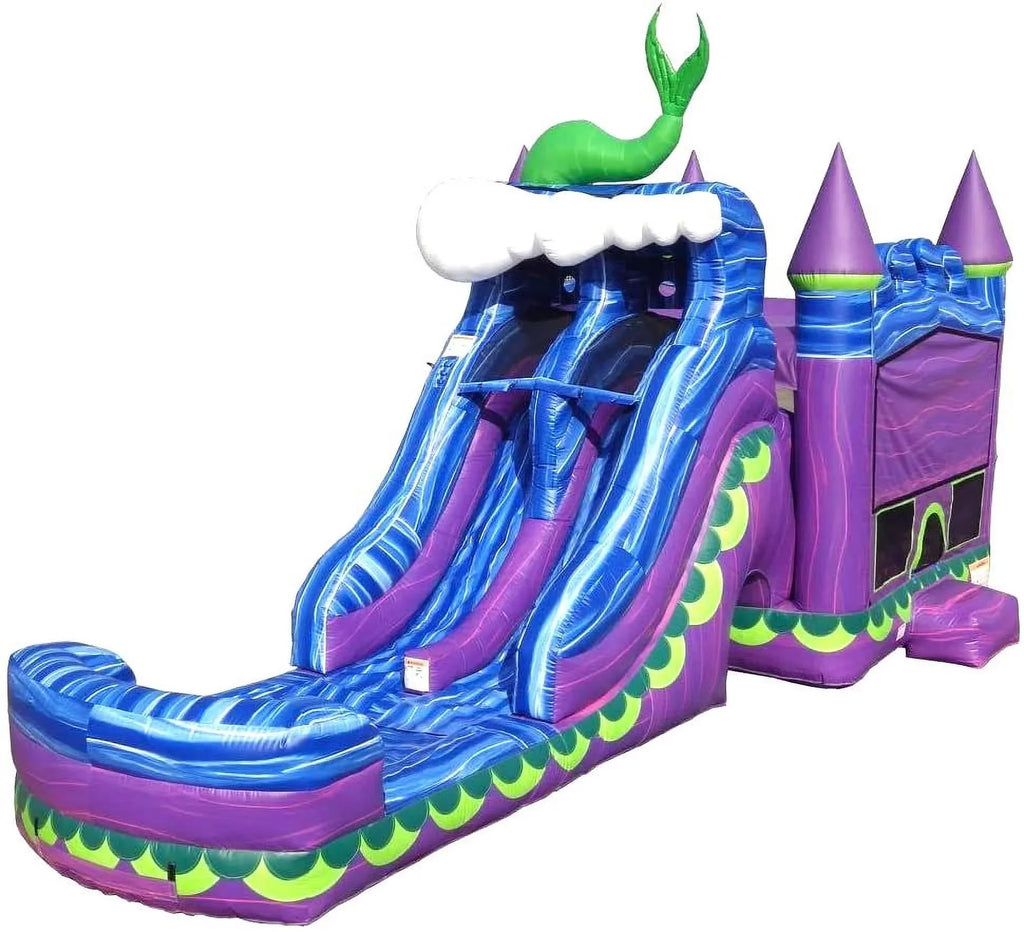 JumpOrange Outdoor Mermaid Titan Commercial Grade Inflatable Slide and Bounce House Dual Lane with Pool for Kids and Adults with Blower