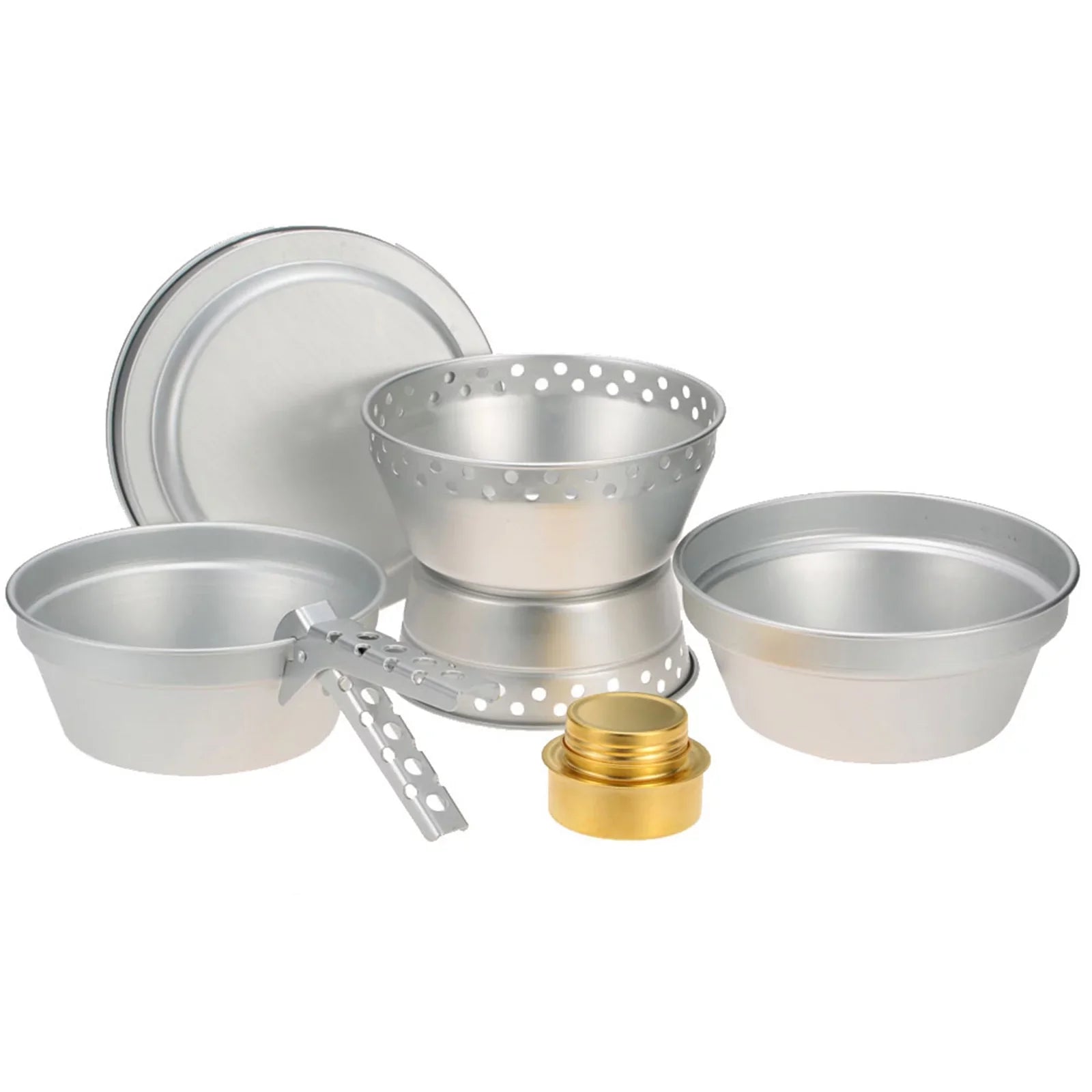 Yabuy Portable Camping Cookware Mess Kit Stove Spirit with Stand Pot Pan with Gripper Cooking Set for Backpacking Hiking Picnic BBQ