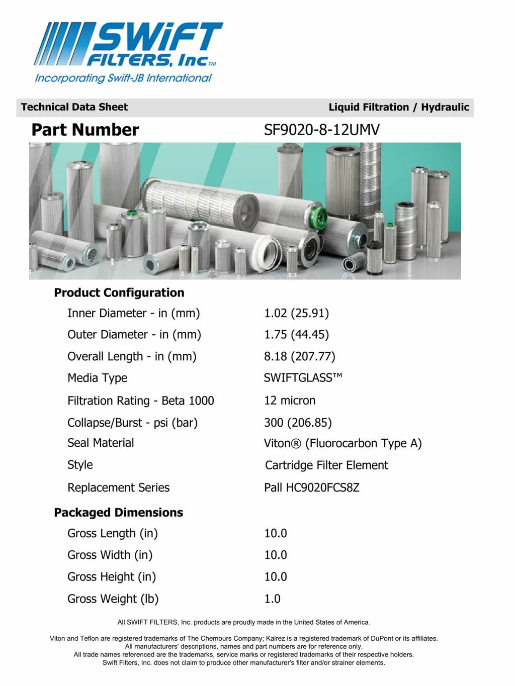 Direct Interchange for TAISEI KOGYO P-F-TM-3-8C Cartridge Filter Element Microglass Construction 12 Micron
