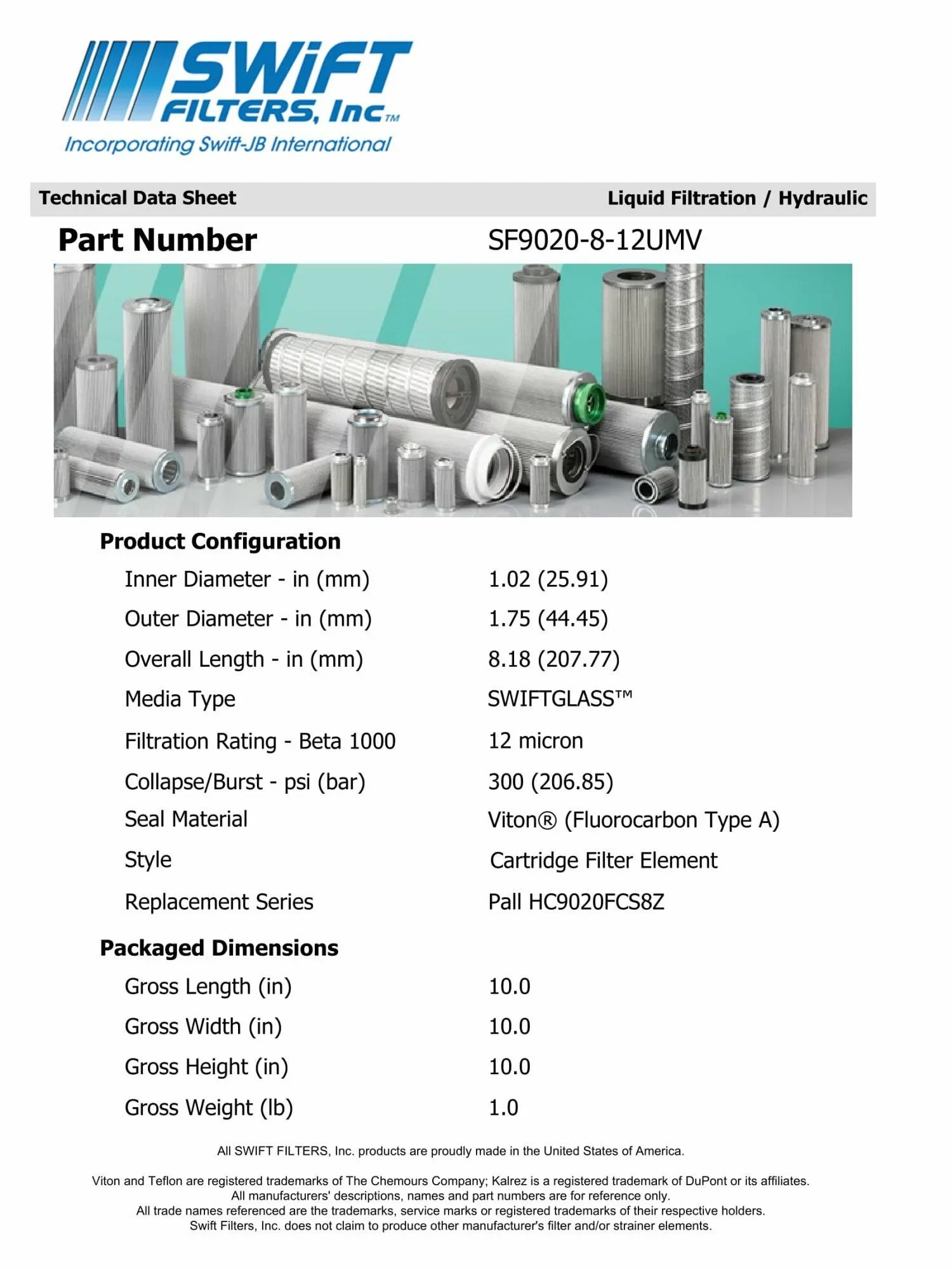 Direct Interchange for TAISEI KOGYO P-F-TM-3-8C Cartridge Filter Element Microglass Construction 12 Micron