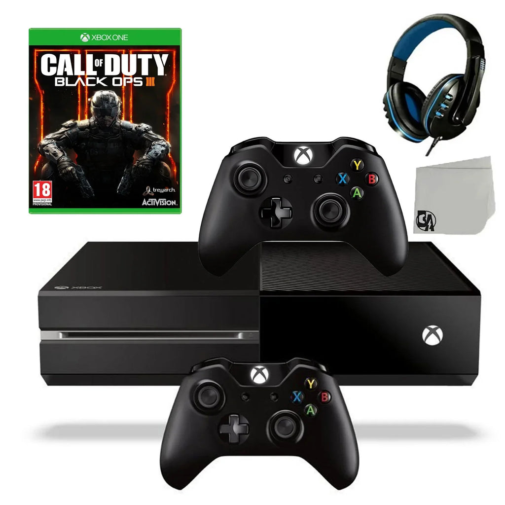 Pre-Owned Microsoft Xbox One Original 500GB Gaming Console Black Headset 2 Controller Included With Call Of Duty Black Ops 3 Game BOLT AXTION Bundle (Refurbished: Like New)