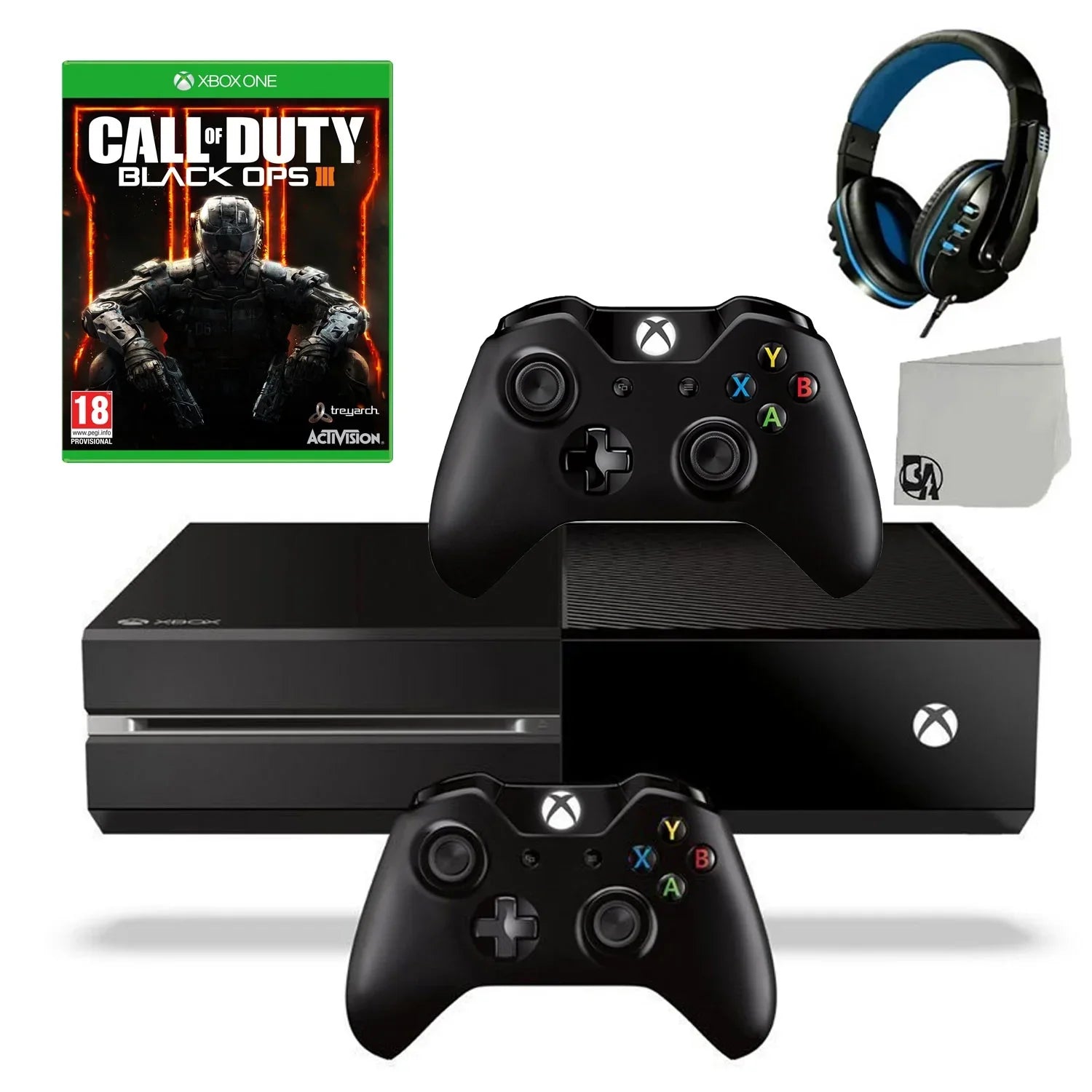Pre-Owned Microsoft Xbox One Original 500GB Gaming Console Black Headset 2 Controller Included With Call Of Duty Black Ops 3 Game BOLT AXTION Bundle (Refurbished: Like New)