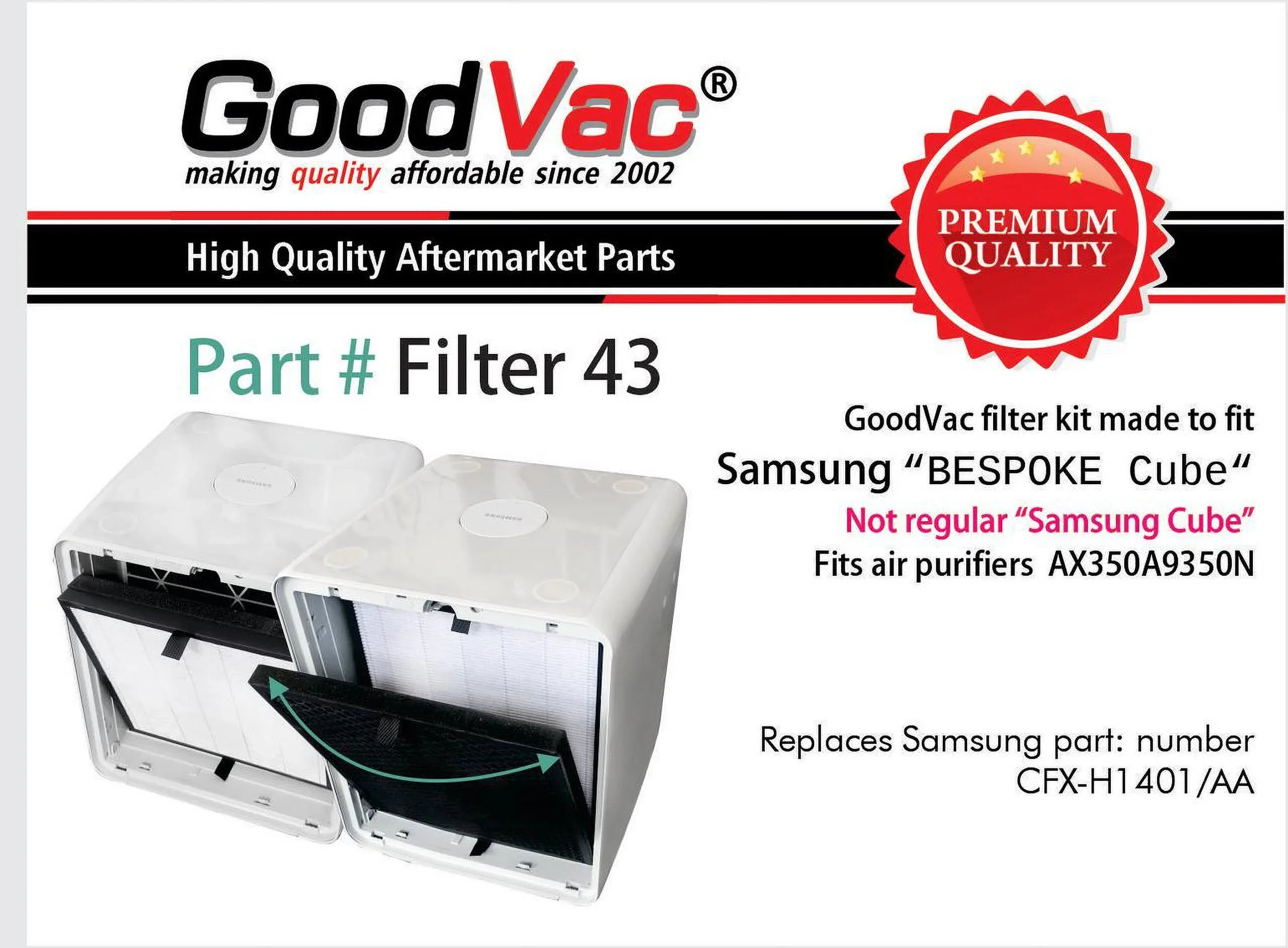 GOODVAC Replacement H13 True HEPA Filter Kit Matching with Samsung Bespoke Cube Air Purifiers CFX-H1401/AA