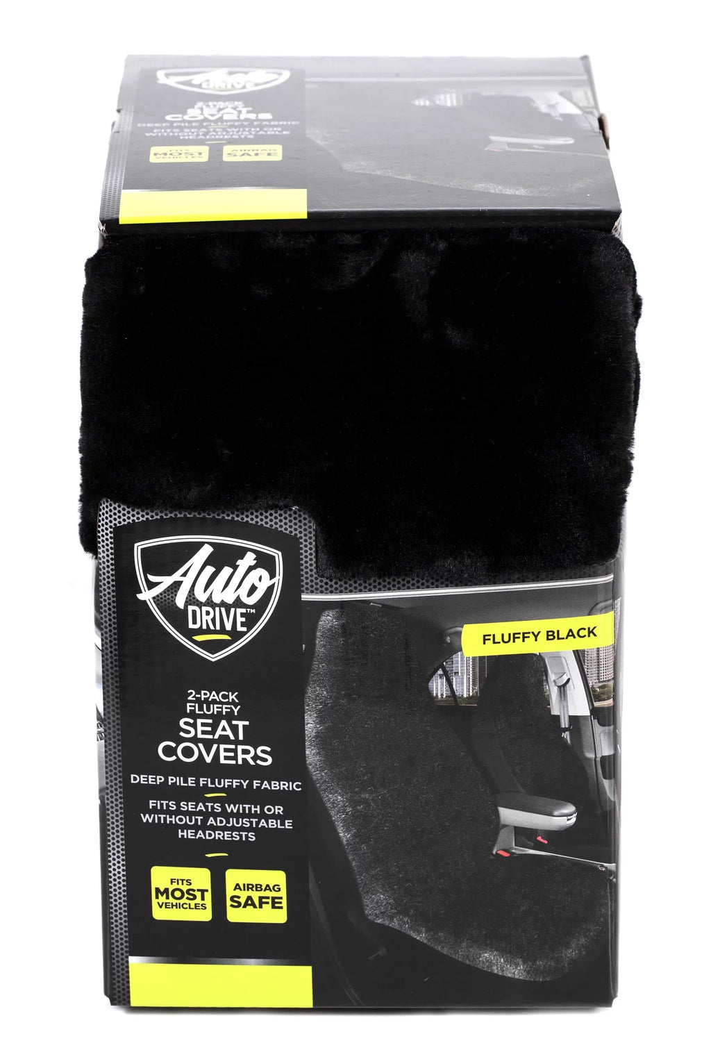 Auto Drive 2 Piece Car Seat Shield High Back Soft Faux Fur Polyester Black, Universal Fit, 2002SC101