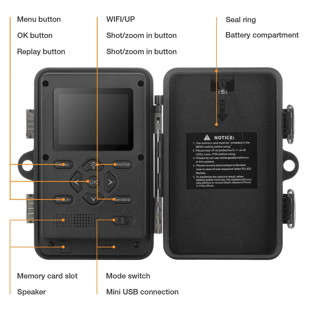 CAMPARK H80 WiFi Bluetooth Trail Camera 20MP 1296P Game Hunting Camera with Nigth Vision Waterproof