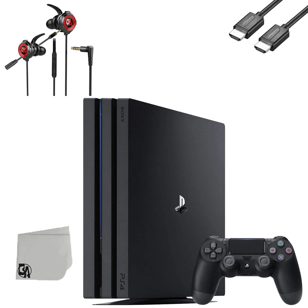 Sony PlayStation 4 Pro 1TB Black Gaming Console + Gaming Earbuds With Microphone BOLT AXTION Bundle Used