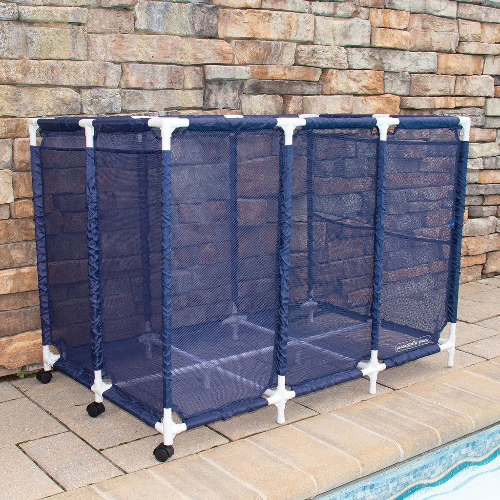 Pool Bins Pool Storage Organizer Mesh Rolling Pool Equipment Bin, Extra Large (30.2" L x 47.2" W x 34" H) Style PB-X600, Blue, PBFT-1529