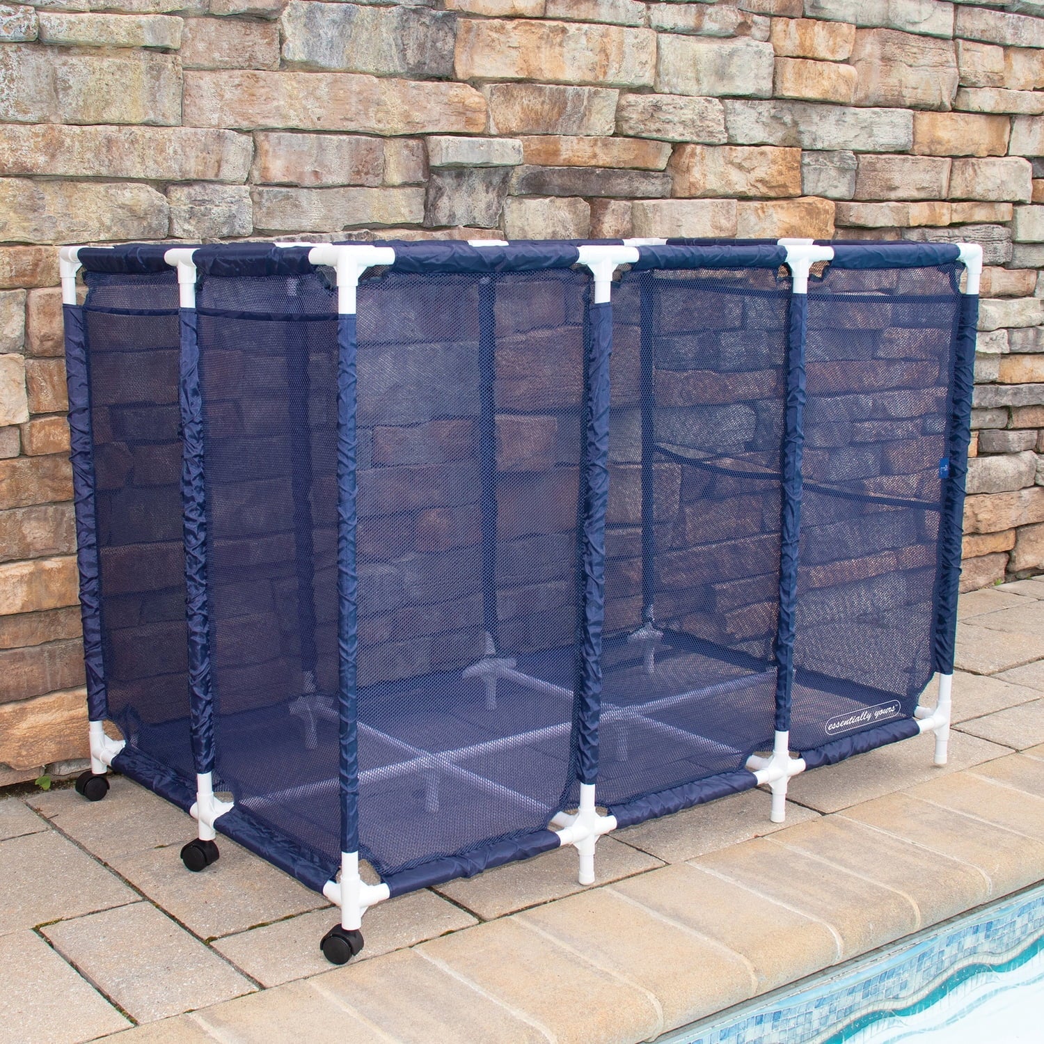 Pool Bins Pool Storage Organizer Mesh Rolling Pool Equipment Bin, Extra Large (30.2" L x 47.2" W x 34" H) Style PB-X600, Blue, PBFT-1529