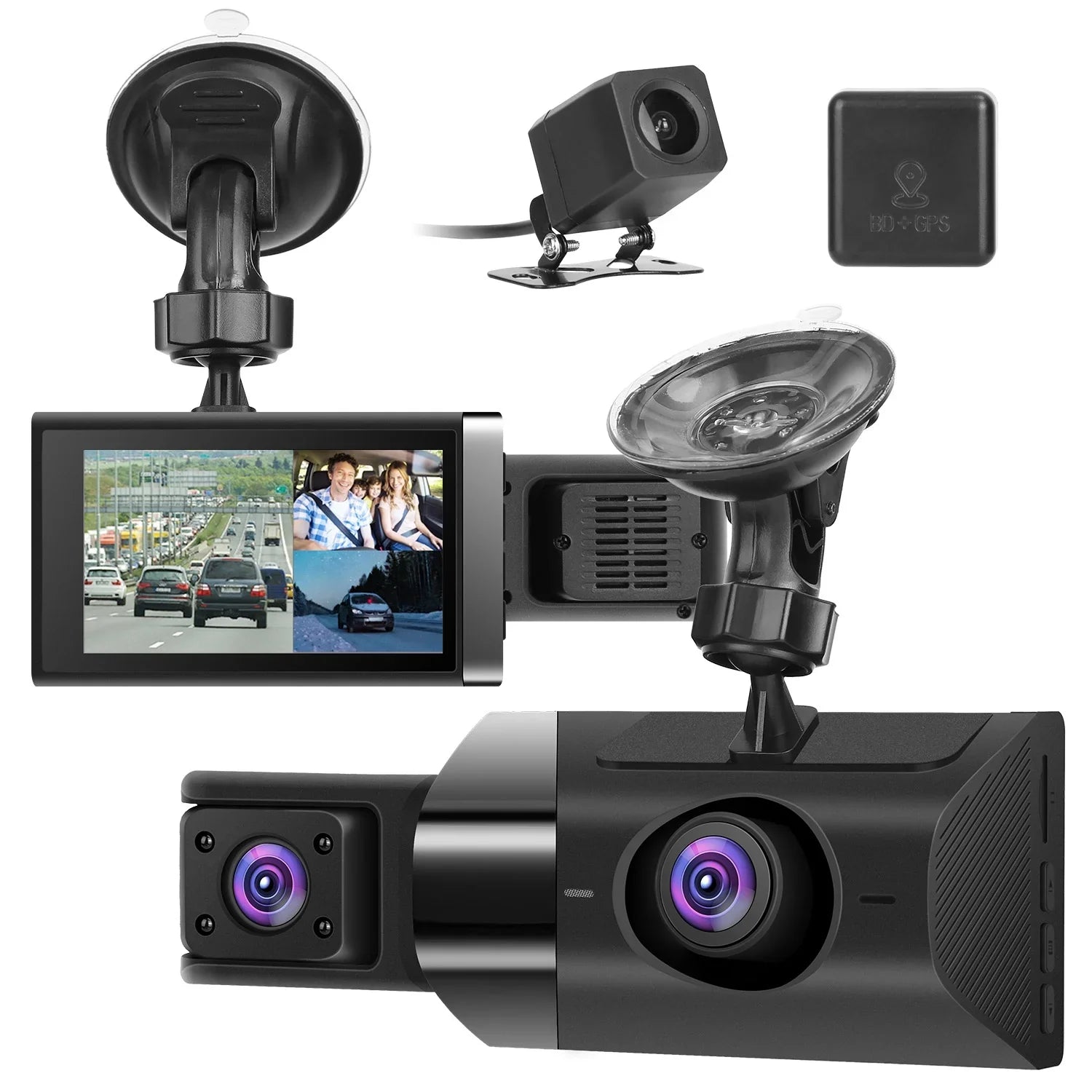 Dash Cam Front and Rear Inside with 3 Channel, iMounTEK 1080P Dash Camera for Cars, with 140° Vew IR Night Vision, Loop Recording, G-Sensor, Parking Monitor