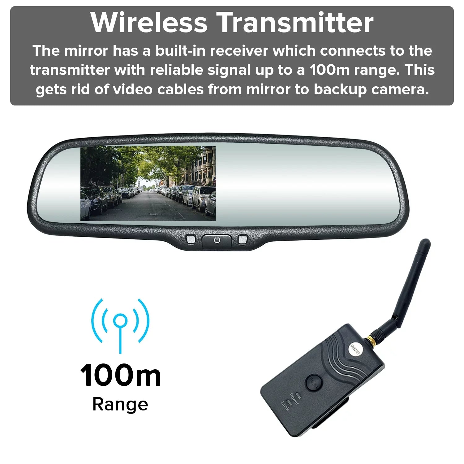 Master Tailgaters OEM Rear View Mirror with 4.3” LCD Screen, Wireless Transmitter & Waterproof 170° LED Backup Camera Kit - Universal Fit for All Cars