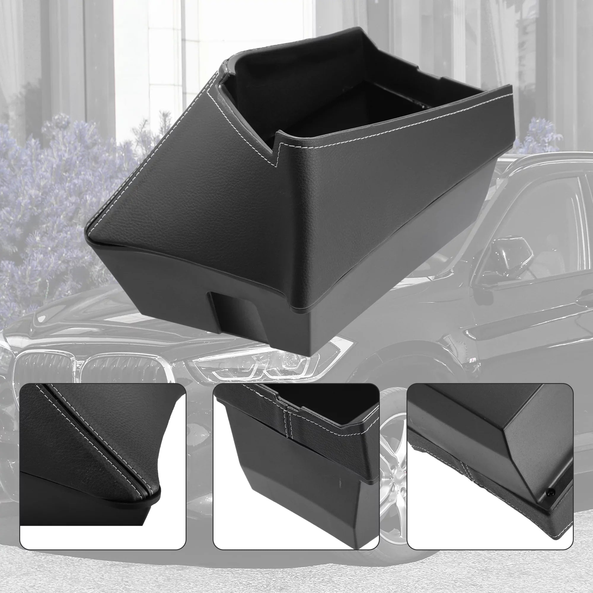 Unique Bargains Car Center Armrest ABS Storage Box Organizer Container Tray Black for BMW X1 F48 for BMW X2 F47 Red Side