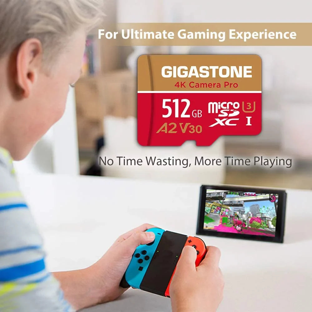 Gigastone 512GB Micro SD Card, 4K Video Recording, 4K Camera Pro, Fitting with Nintendo Switch, Dash Cam, GoPro Cameras, R/W up to 100/60 MB/s, Micro SDXC UHS-I A1 V30 Class 10