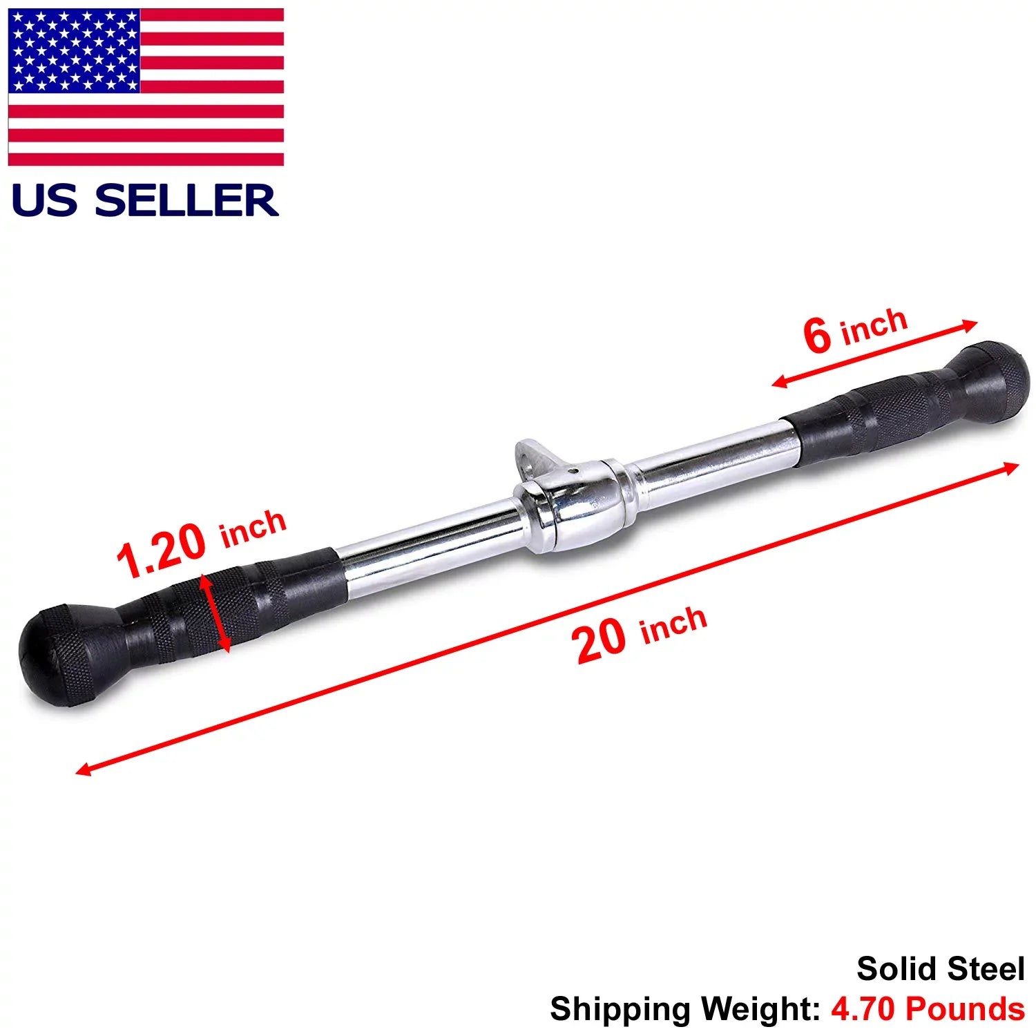 Fitness Maniac USA Deluxe Straight Bar Home Gym Cable Attachment with Rubber Handgrips, 20 Inches