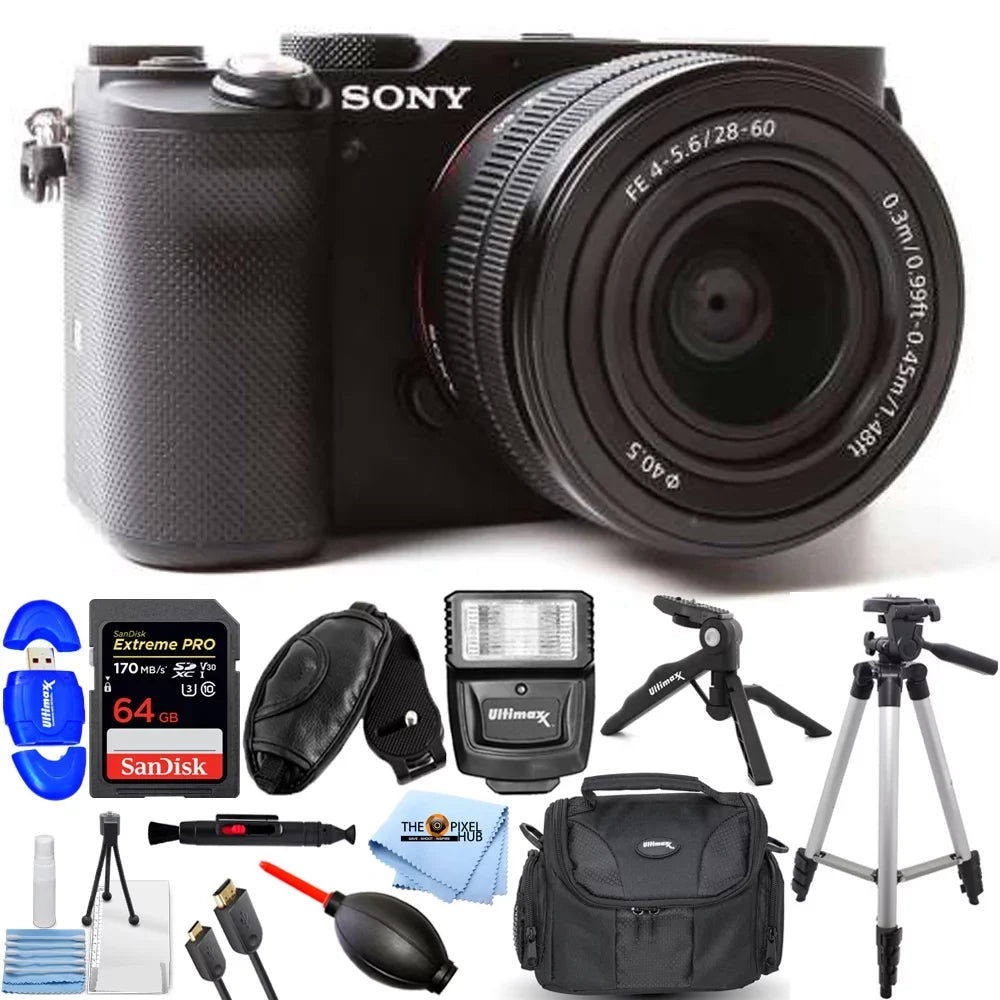 Sony Alpha a7C Mirrorless Camera with 28-60mm Lens (Black) + 64GB + Flash Bundle