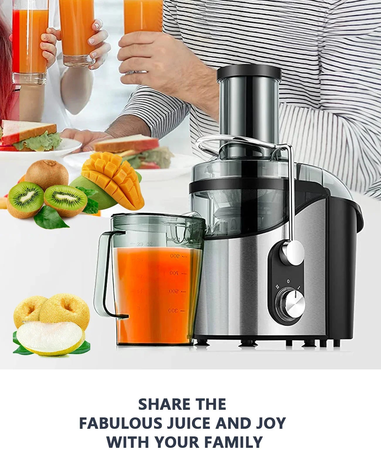 Centrifugal Juicer Machine for Fruits & Vegetables - with 3" Feed Chute 2 Speed Modes