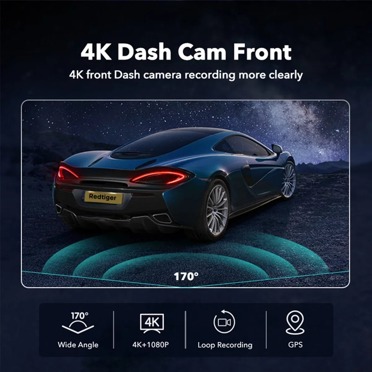 REDTIGER Dash Cam, 4K Dash Camera with Wi-Fi & GPS, 4K UHD 2160P Car Camera, 3.18" LCD Screen, 24H Parking Monitor, Black